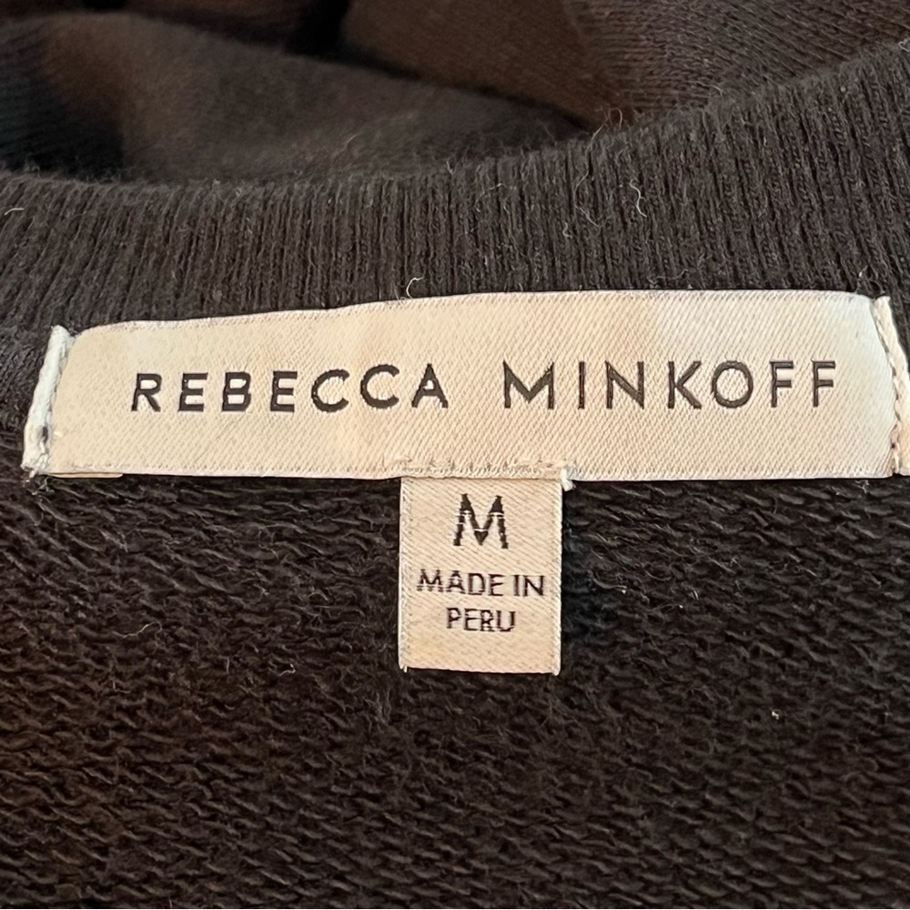 Rebecca Minkoff Mina Elbow Puff Sleeve French Terry Dress Black Medium Sweater - Picture 5 of 11